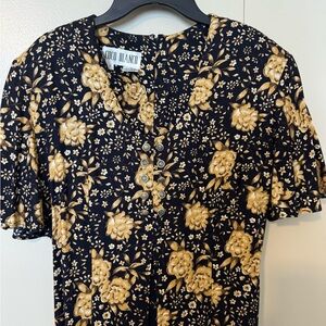Vintage Coco Bianco Navy and Gold Floral Top